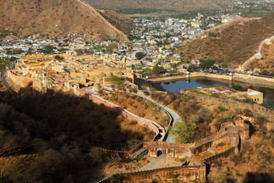 Aerial view of jaigarh fort and mountains