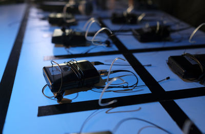 Close-up of camera on table