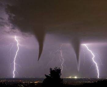 Lightning in sky at night