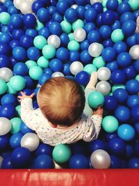 High angle view of multi colored balls