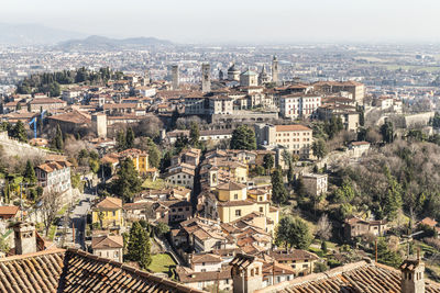 Aerial view of the historic center of bergamo alta