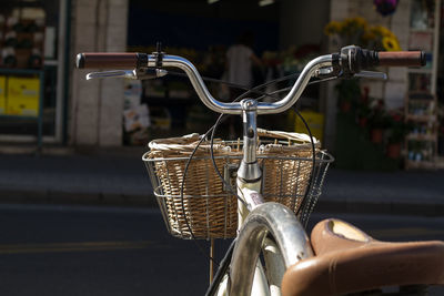 Close-up of bicycle in basket