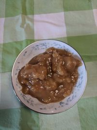 High angle view of dessert on table