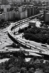 High angle view of elevated road and cityscape