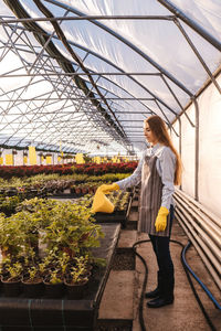 Woman standing in greenhouse