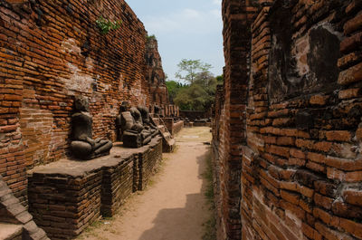 Abandoned buddha statues in phra nakhon si ayutthaya against sky