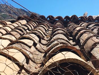 Low angle view of building against clear blue sky