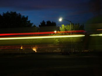 Light trails on road at night