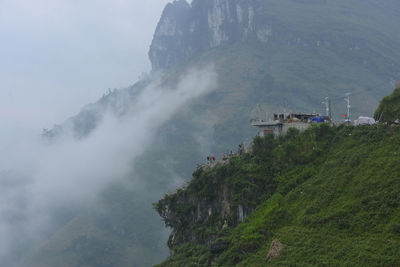 High angle view of fog over land