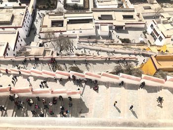 High angle view of people in city