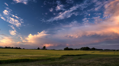 Scenic view of field against sky during sunset