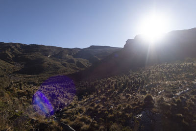 Scenic view of mountains against clear sky