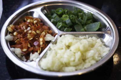 High angle view of food in bowl