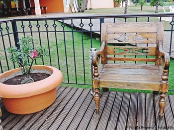 Wooden chair in backyard