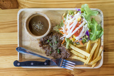 High angle view of food on table