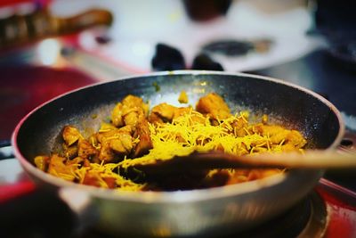 Close-up of food in frying pan