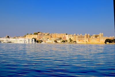 View of castle against clear blue sky