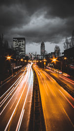 Light trails on road at night