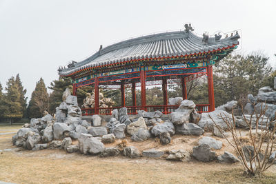 View of temple building against clear sky