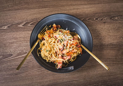High angle view of food in bowl on table