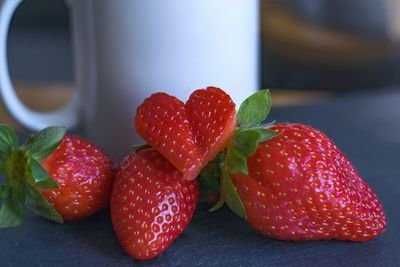 Close-up of strawberries on table