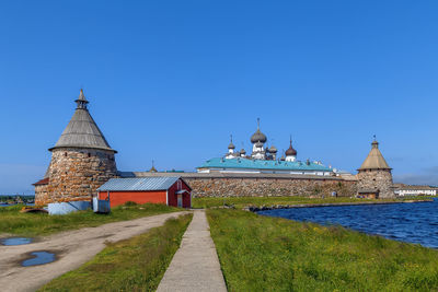 View of temple building against blue sky