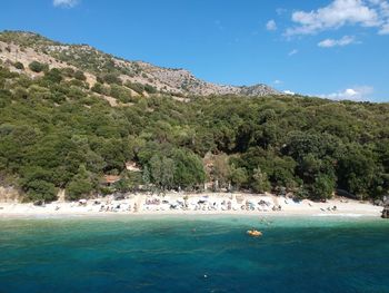 Scenic view of sea against blue sky