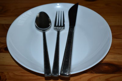 High angle view of ice cream in plate on table