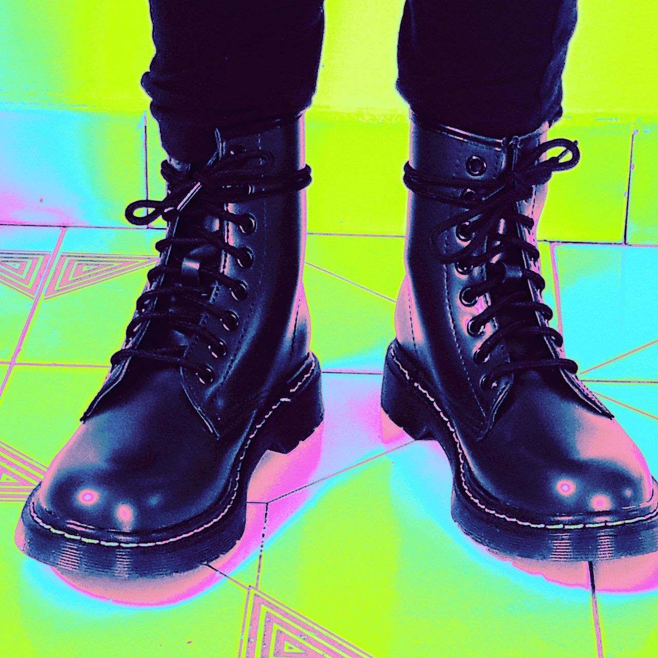 footwear, shoe, boot, low section, human leg, limb, human limb, indoors, close-up, adult, purple, fashion, black, green, human foot, one person, arts culture and entertainment, standing