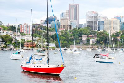 Boats moored at harbor