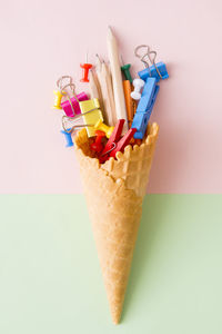 Close-up of multi colored candies on table