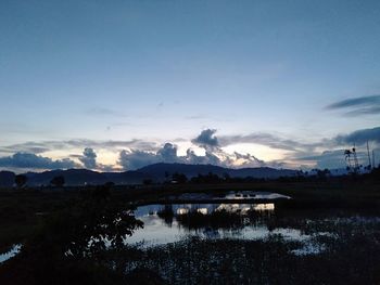 Scenic view of lake against sky during sunset