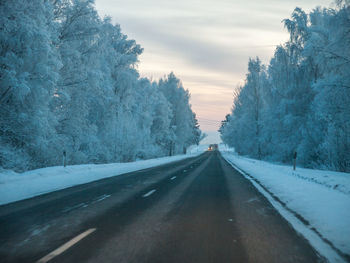 Road amidst trees against sky during winter