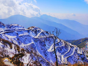 Scenic view of snowcapped mountains against sky