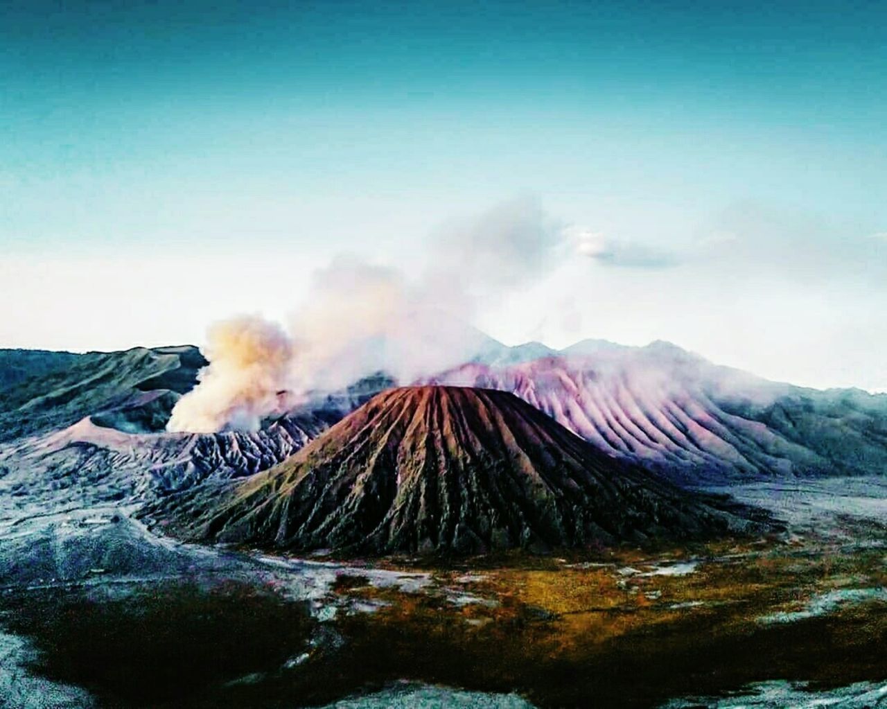 PANORAMIC VIEW OF VOLCANIC MOUNTAIN