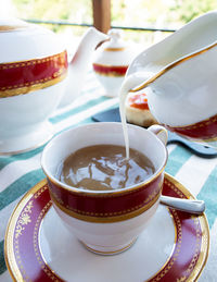 Close-up of tea cup on table