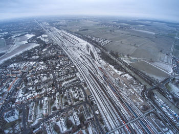 High angle view of cityscape against sky