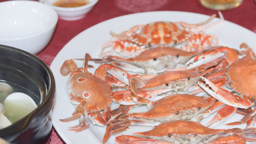Close-up of seafood in plate on table