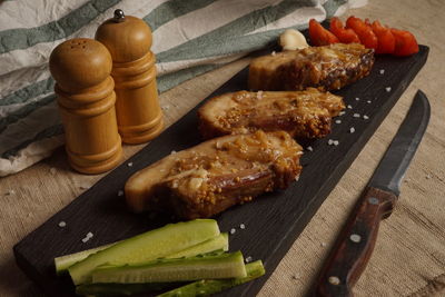 Close-up of food on cutting board