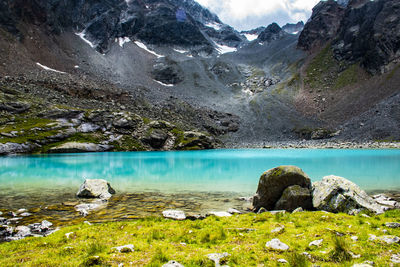 Scenic view of lake and mountains