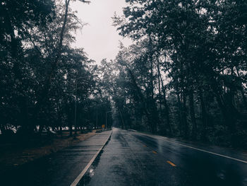 Road amidst trees in forest against sky