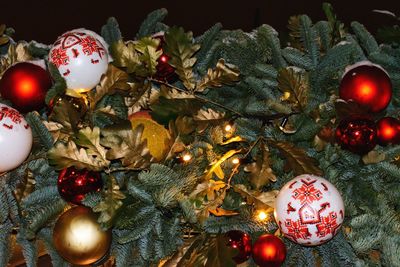 Close-up of illuminated christmas tree