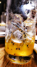 Close-up of beer glass on table