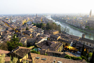 High angle view of buildings in city