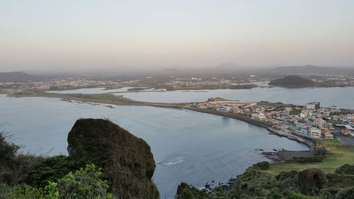 High angle view of city at waterfront