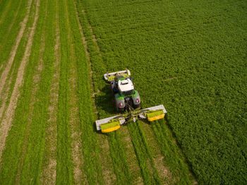 High angle view of tractor on field