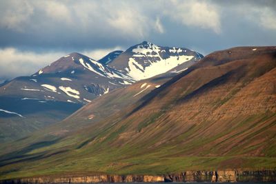 Scenic view of snowcapped mountains against sky