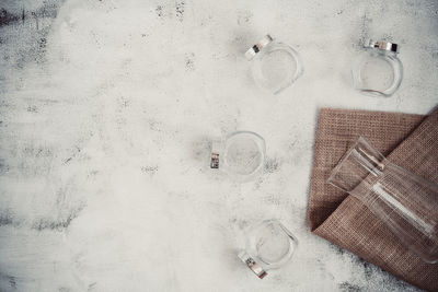 High angle view of white art on sand