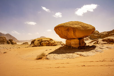 Mushroom rock at wadi rum desert in jordan. travel and tourism in jordan