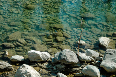 Close-up of rocks on shore